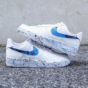 Air Force 1 Custom Low Pink Blue Neon Splatter Swoosh White Shoes